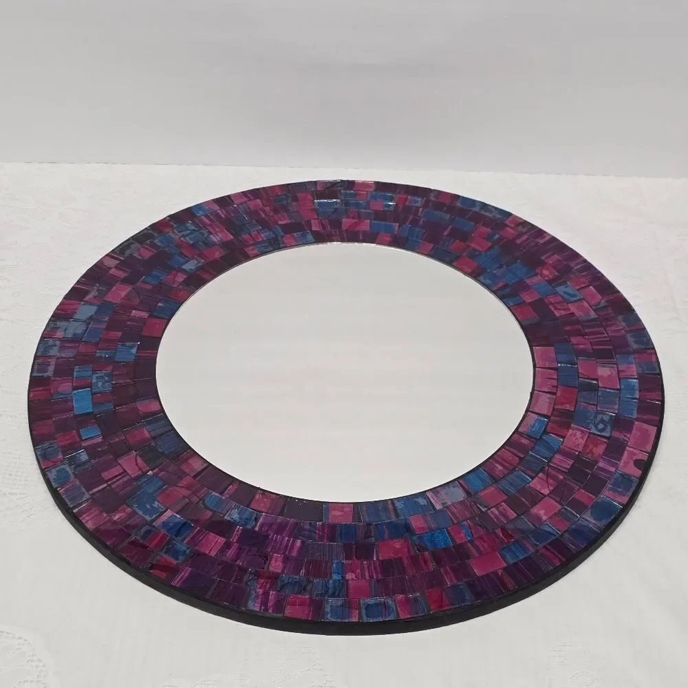 Vintage Glass Mosaic Wall Mirror Purple Blue Pink Handmade In Indonesia Art Deco
